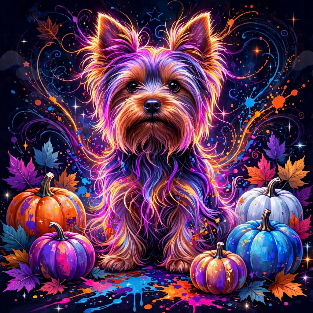 Neon Harvest Yorkie — Hysteria digital dog art, watermarked preview