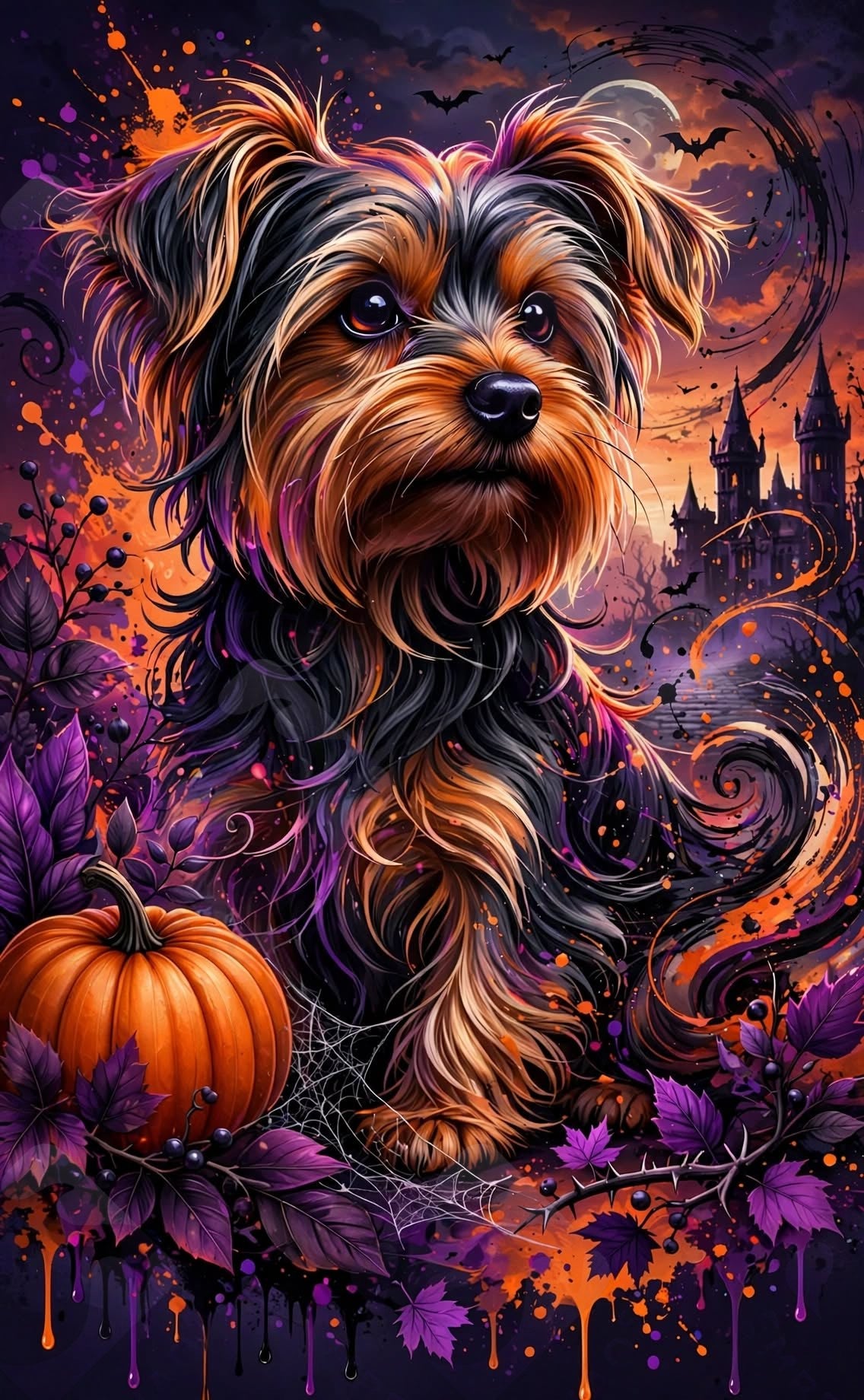 Haunted Night Yorkie — Hysteria digital dog art, watermarked preview