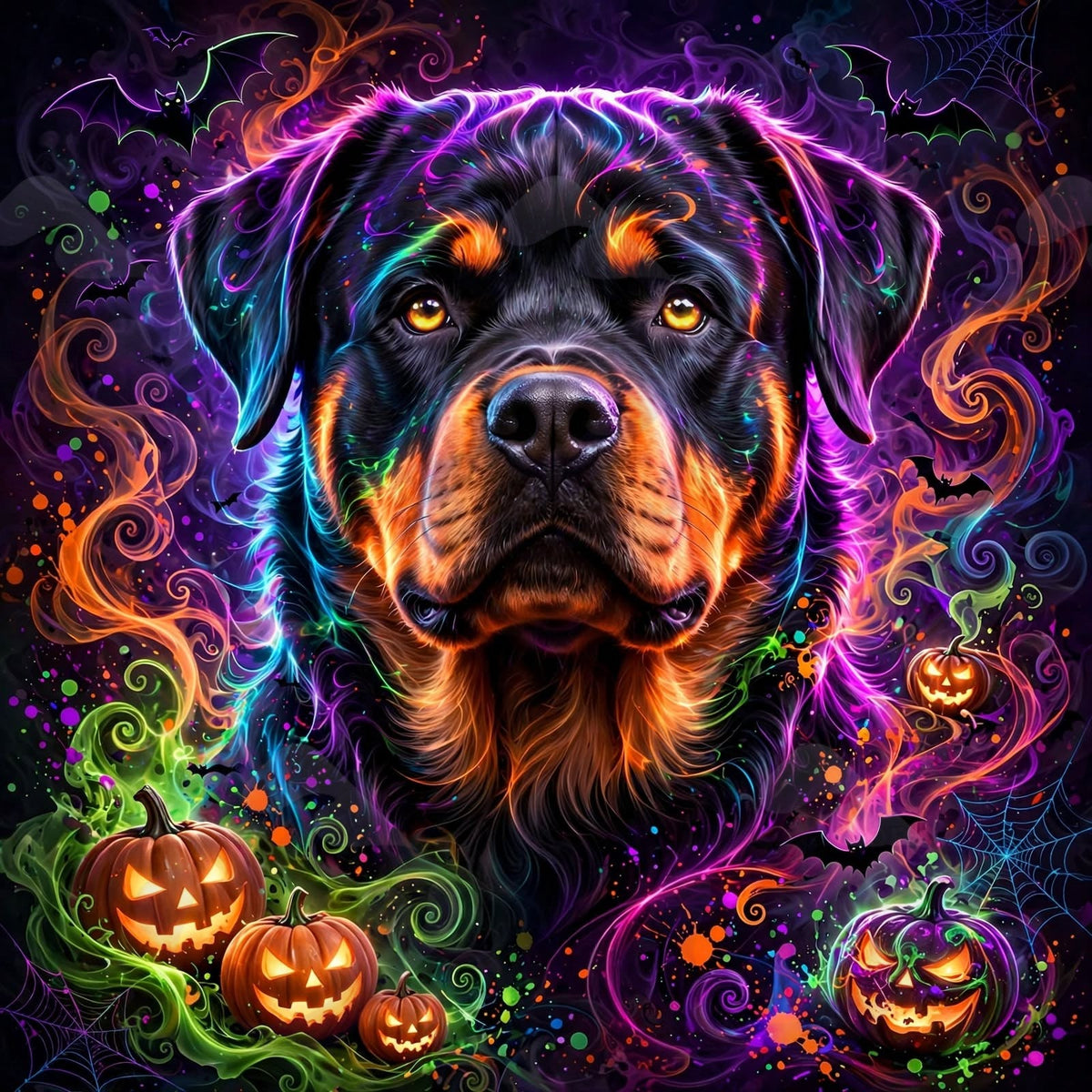Neon Howl Rottweiler — Hysteria digital dog art, watermarked preview
