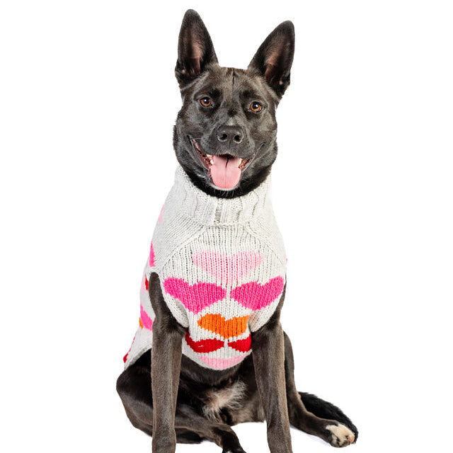 Puppy Love Dog Sweater Colorful Hearts in Pink Orange and Red – photo 4 of 6