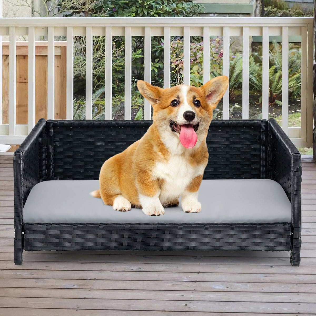 Rattan Dog Bed with Waterproof Cushion Gray – photo 1 of 8