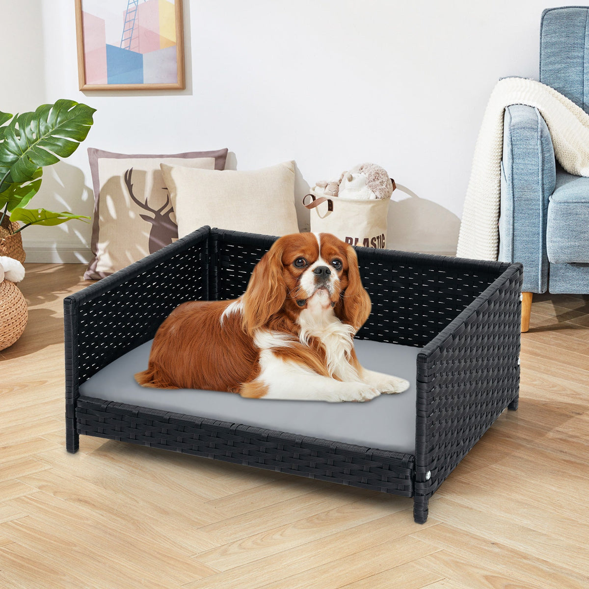 Rattan Dog Bed with Waterproof Cushion Gray – photo 2 of 8