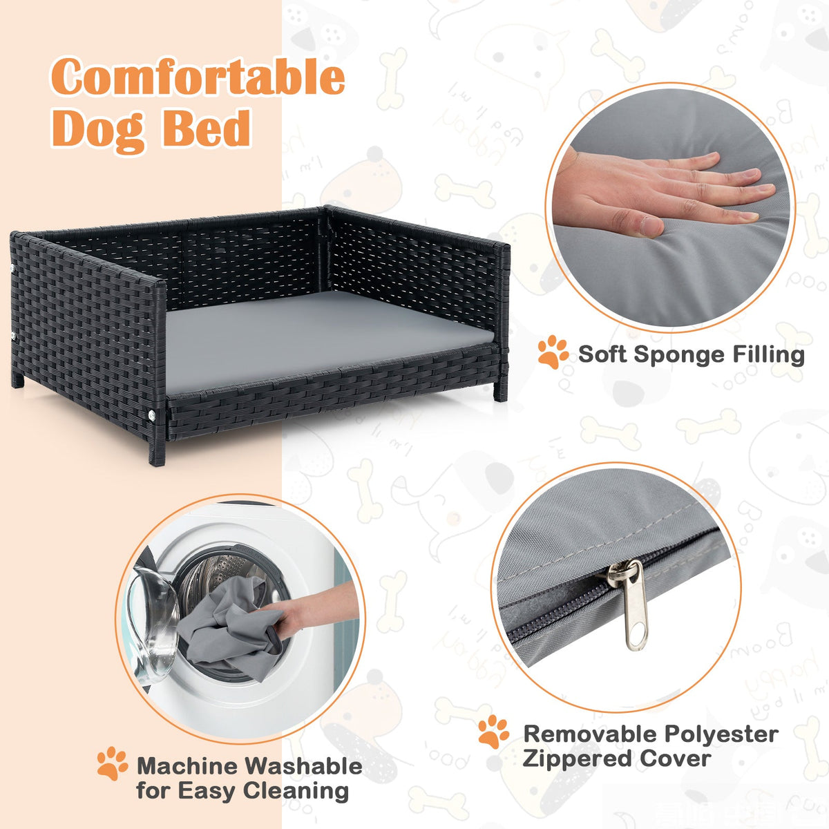 Rattan Dog Bed with Waterproof Cushion Gray – photo 7 of 8