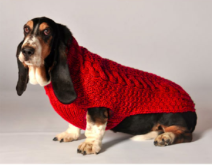 Red Cable Knit Dog Sweater Hand Knit – photo 4 of 5