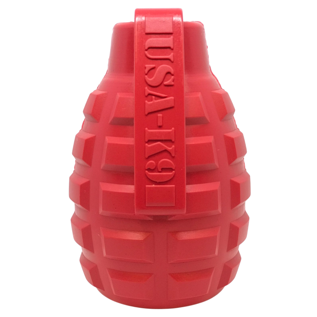 USA-K9 Grenade Rubber Dog Chew Toy – Treat Dispenser, USA Made – front view