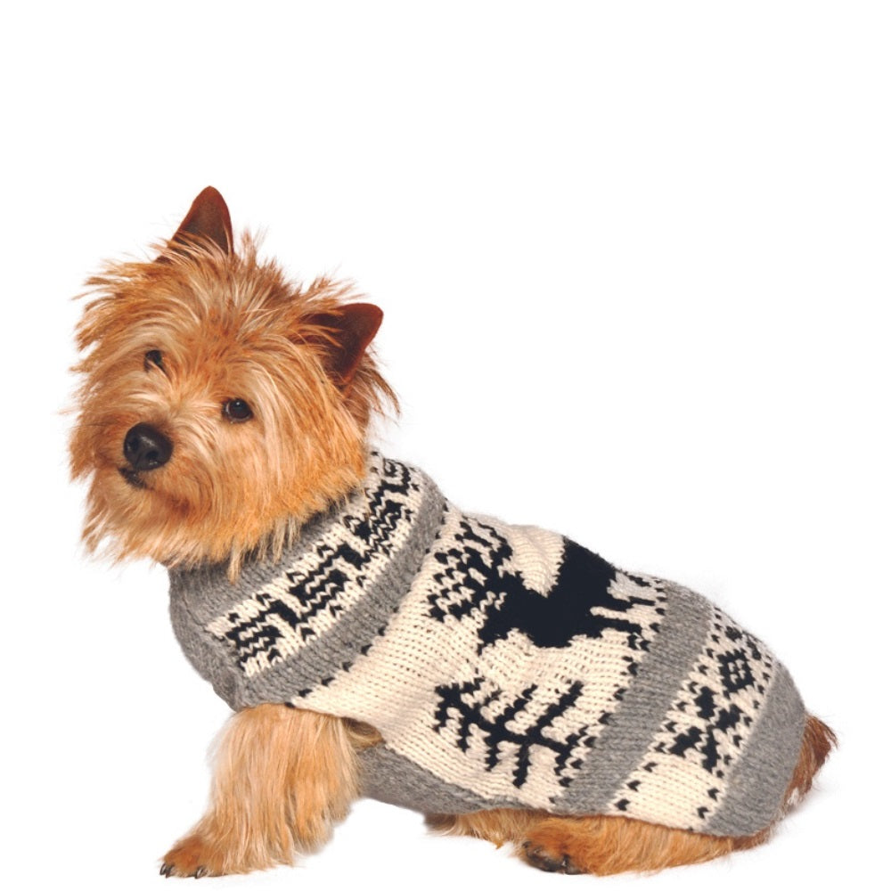 Reindeer Shawl Dog Sweater Grey and Charcoal – photo 2 of 5