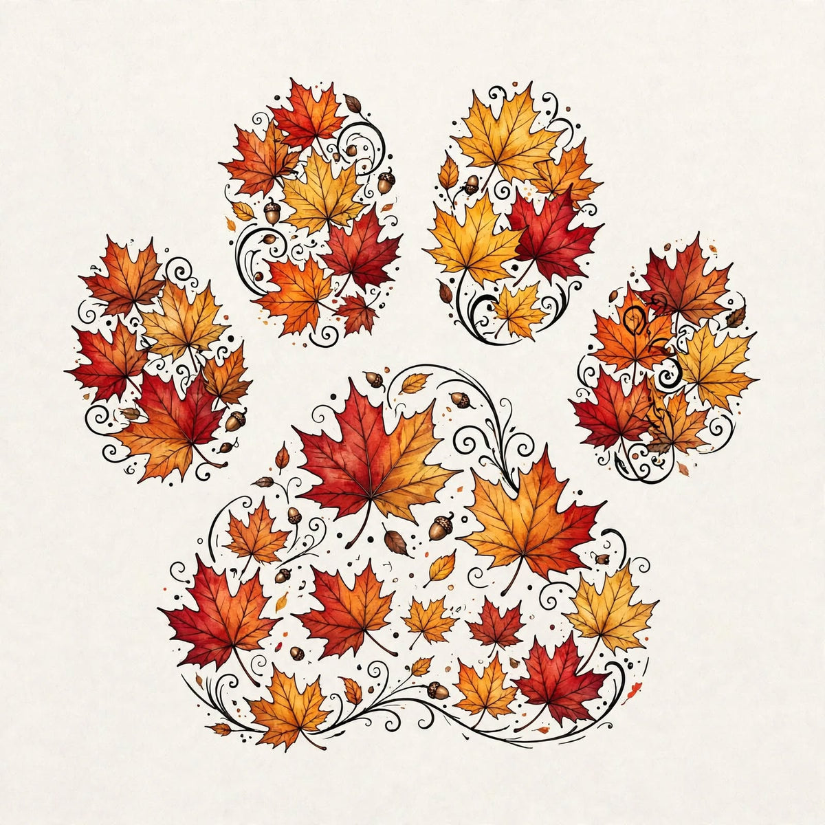 Fall Foliage Paw – Watercolor Maple Leaf Dog Digital Art