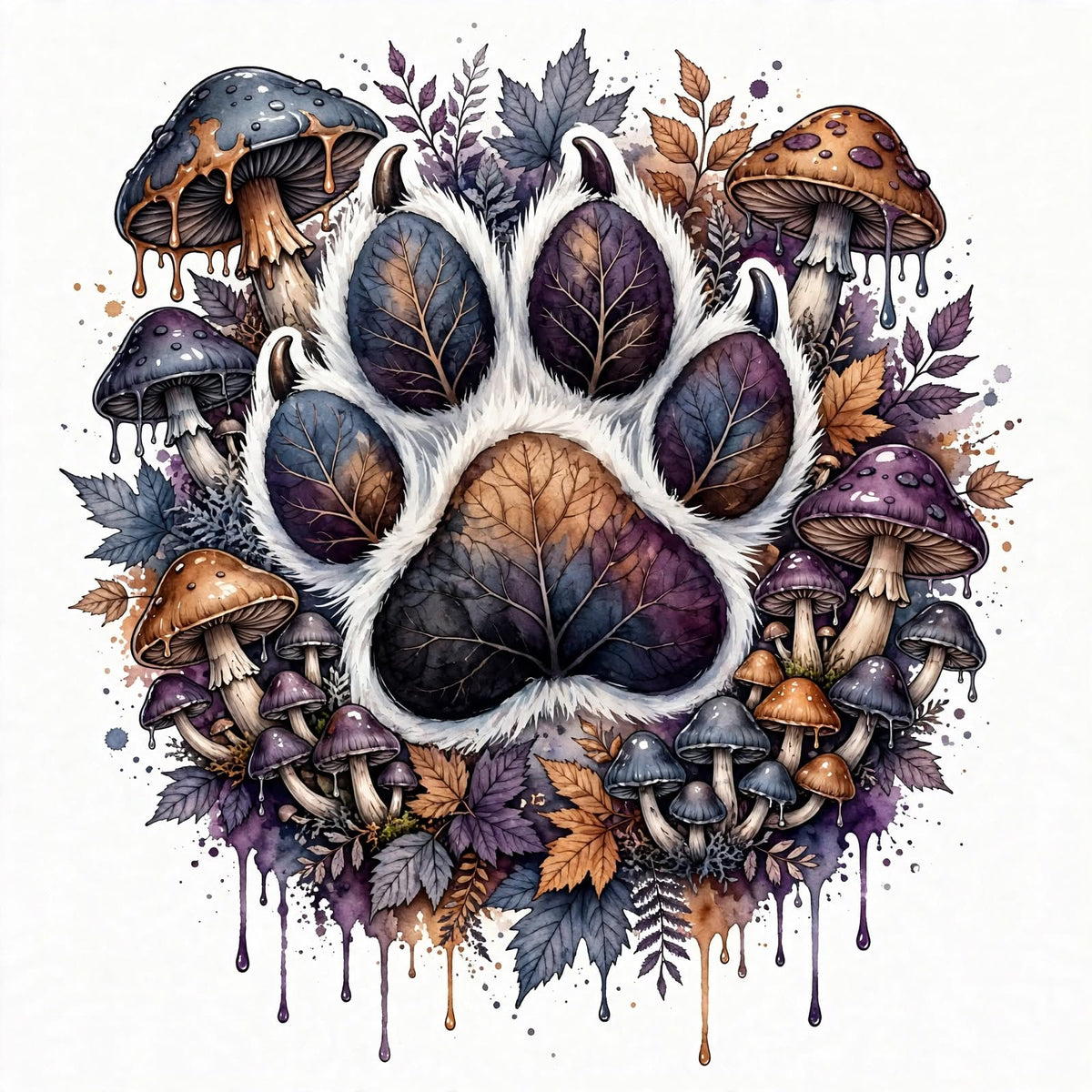 Midnight Forest Paw – Dark Mushroom Gothic Dog Digital Art