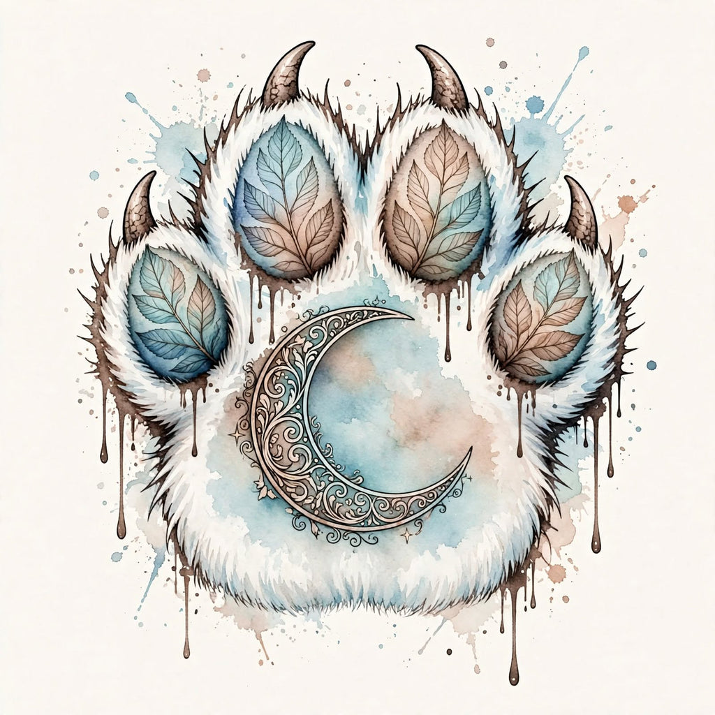 Winter Moon Paw – Frosty Crescent Moon Dog Digital Art