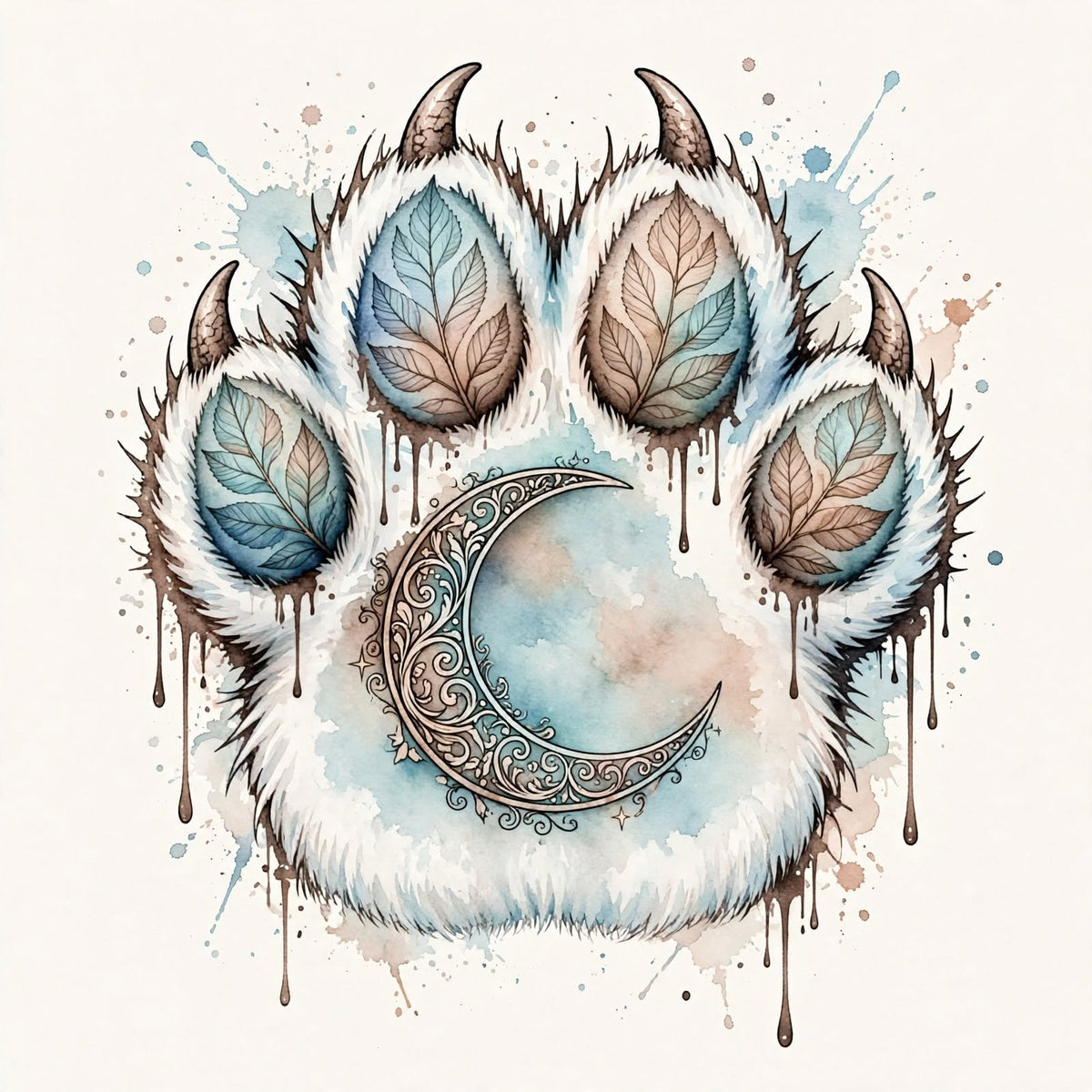 Winter Moon Paw – Frosty Crescent Moon Dog Digital Art