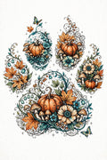 Autumn Harvest Paw – Pumpkin & Mushroom Fall Dog Digital Art