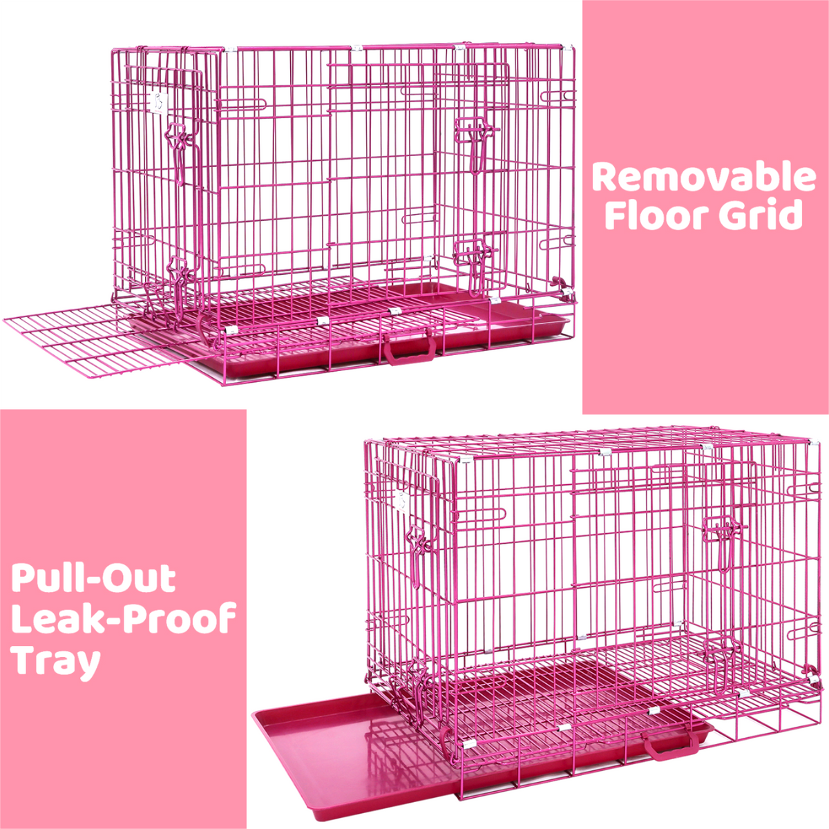 24-42 Inch Pink Wire Dog Crate – alternate view 4
