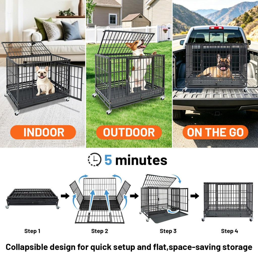 37 Inch Stackable Heavy Duty Dog Kennel – Foldable – alternate view 8