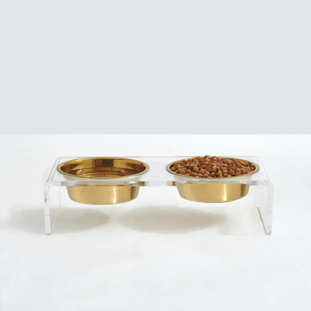 Hiddin Small Gold Feeder – Lucite Stand with Stainless Steel Bowls – alternate view 11