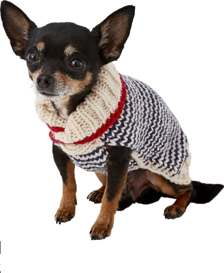Spencer Dog Sweater Blue and Cream Shawl Collar – photo 5 of 9
