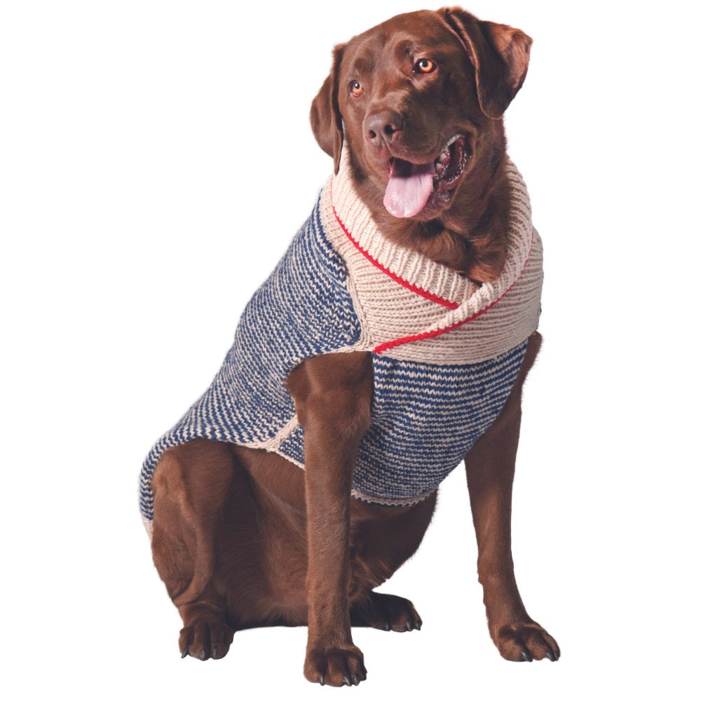 Spencer Dog Sweater Blue and Cream Shawl Collar – photo 1 of 9