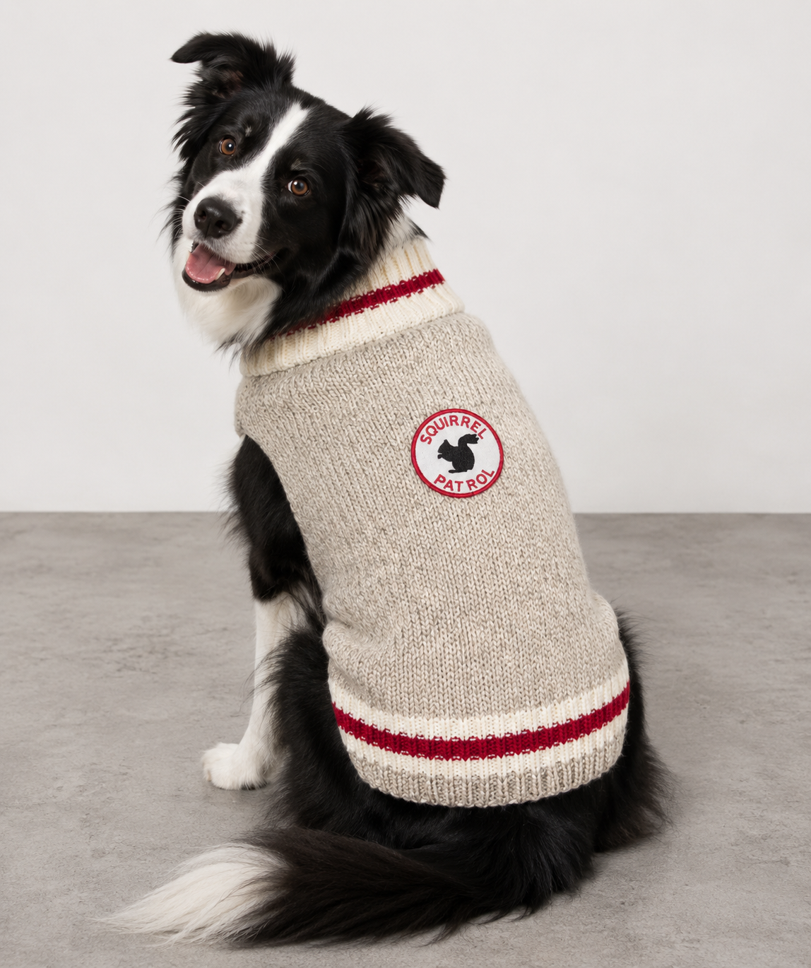 Squirrel Patrol Dog Sweater Hand Knit Wool Pullover – photo 3 of 4