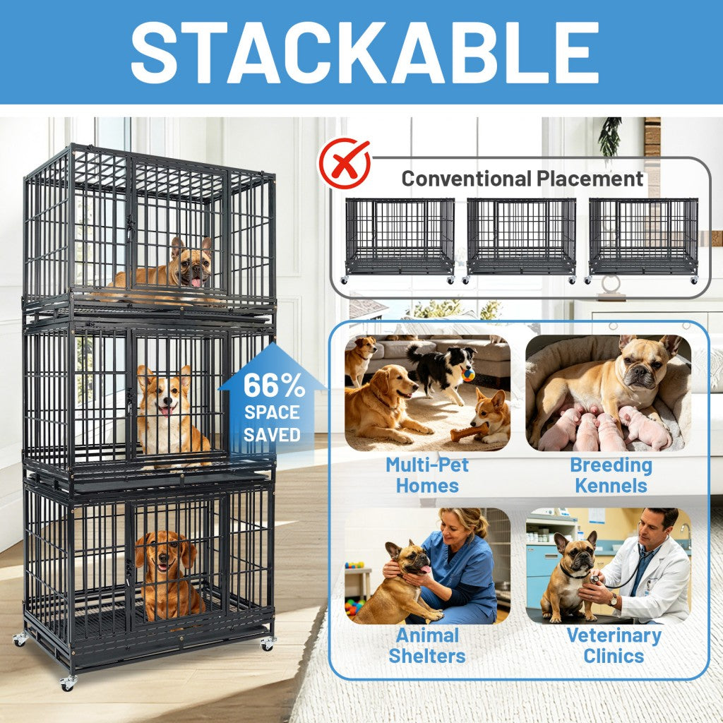 37 Inch Stackable Heavy Duty Dog Kennel – Foldable – alternate view 2