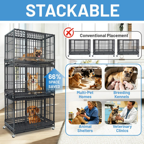 37 Inch Stackable Heavy Duty Dog Kennel – Foldable – alternate view 2