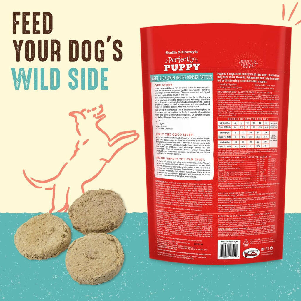 Stella and Chewys Perfectly Puppy Beef and Salmon Dinner Patties Freeze-Dried Raw Food – photo 6 of 9