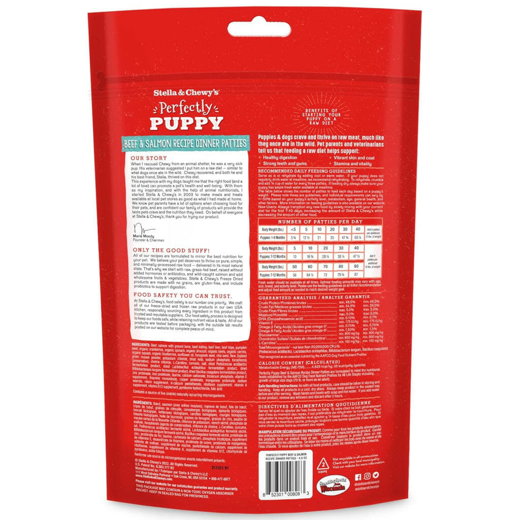 Stella and Chewys Perfectly Puppy Beef and Salmon Dinner Patties Freeze-Dried Raw Food – photo 2 of 9