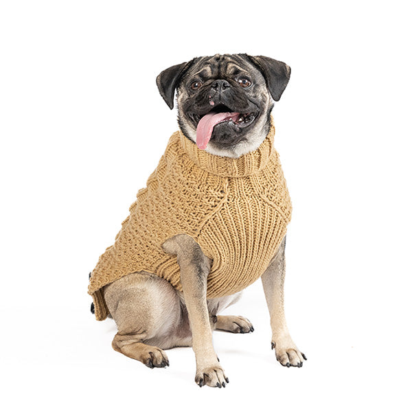 Camel Alpaca Cable Knit Dog Sweater with Harness Hole – photo 1 of 3