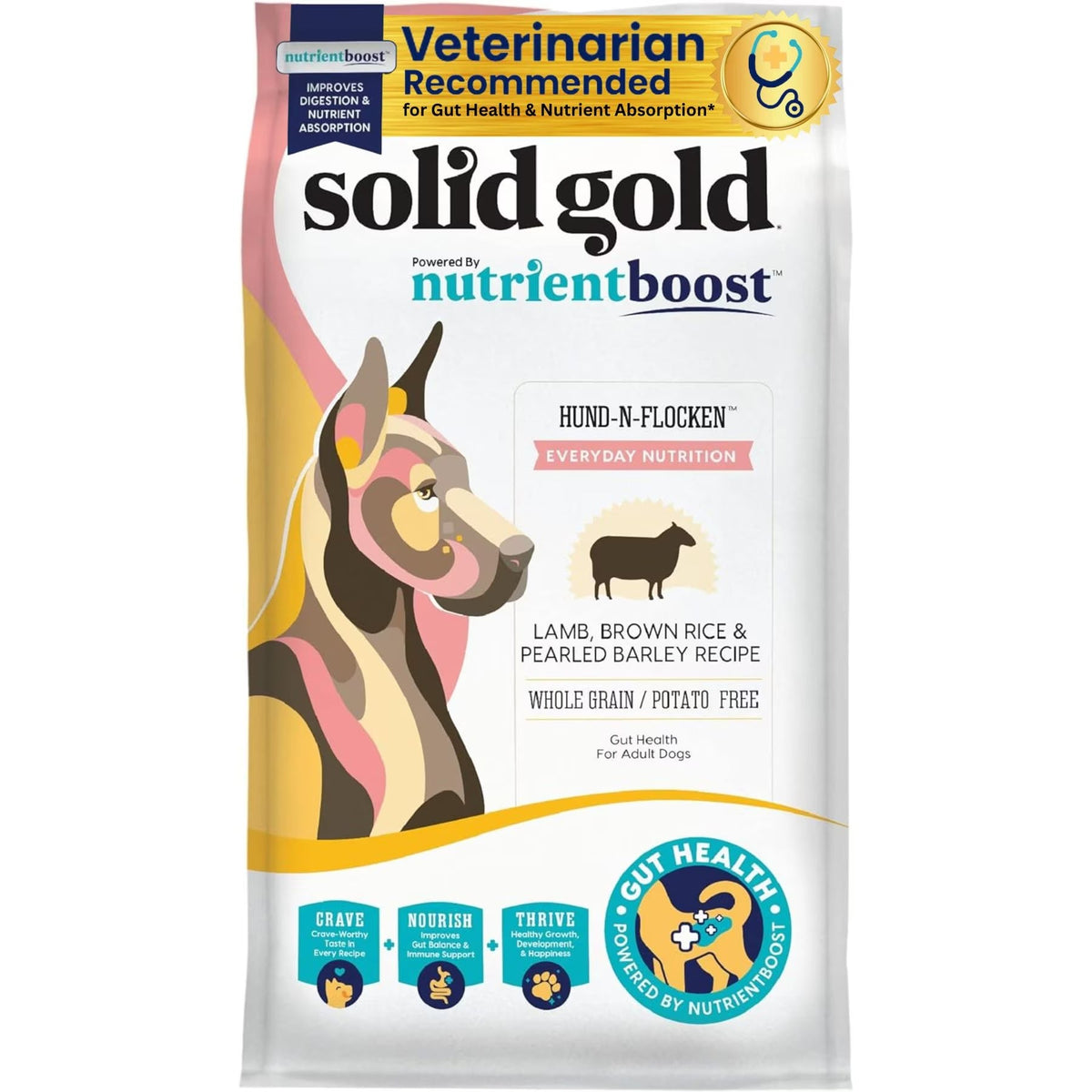 Solid Gold NutrientBoost Hund-N-Flocken Lamb Dry Dog Food – 22lb – front view