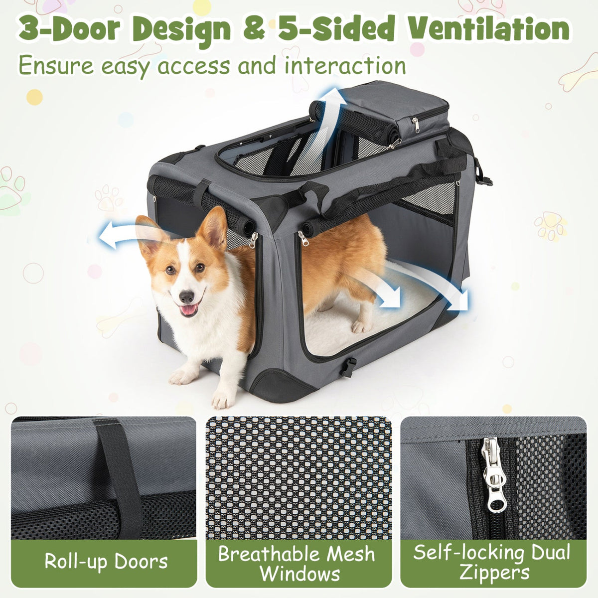 Soft Collapsible Dog Crate with Mesh Windows and 3 Doors – photo 7 of 32