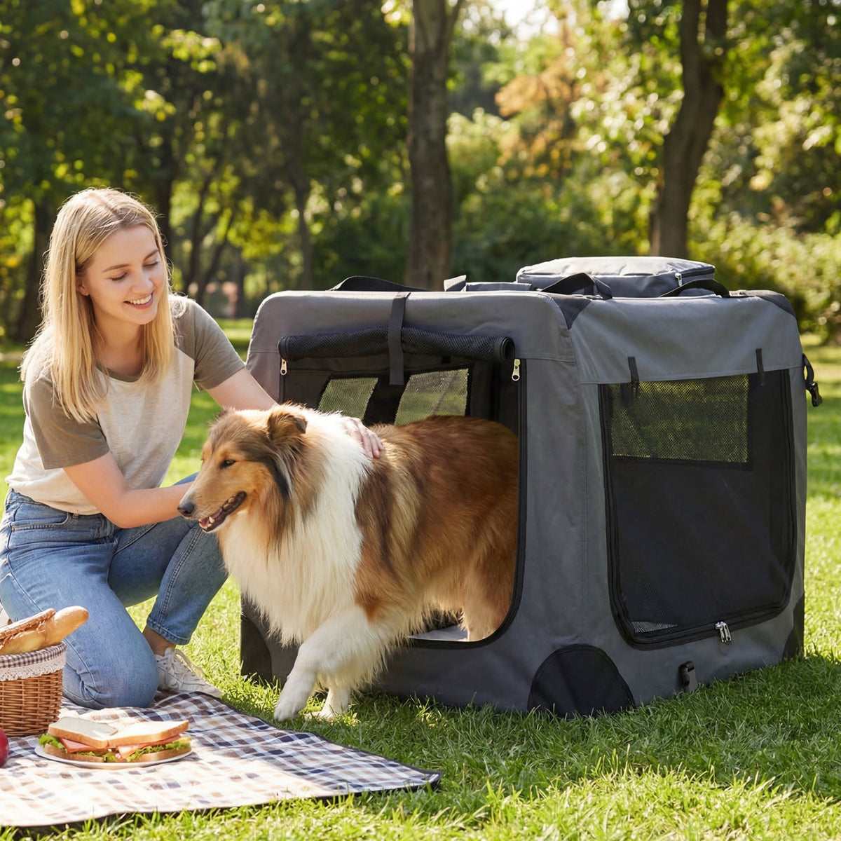 Soft Collapsible Dog Crate with Mesh Windows and 3 Doors – photo 25 of 32