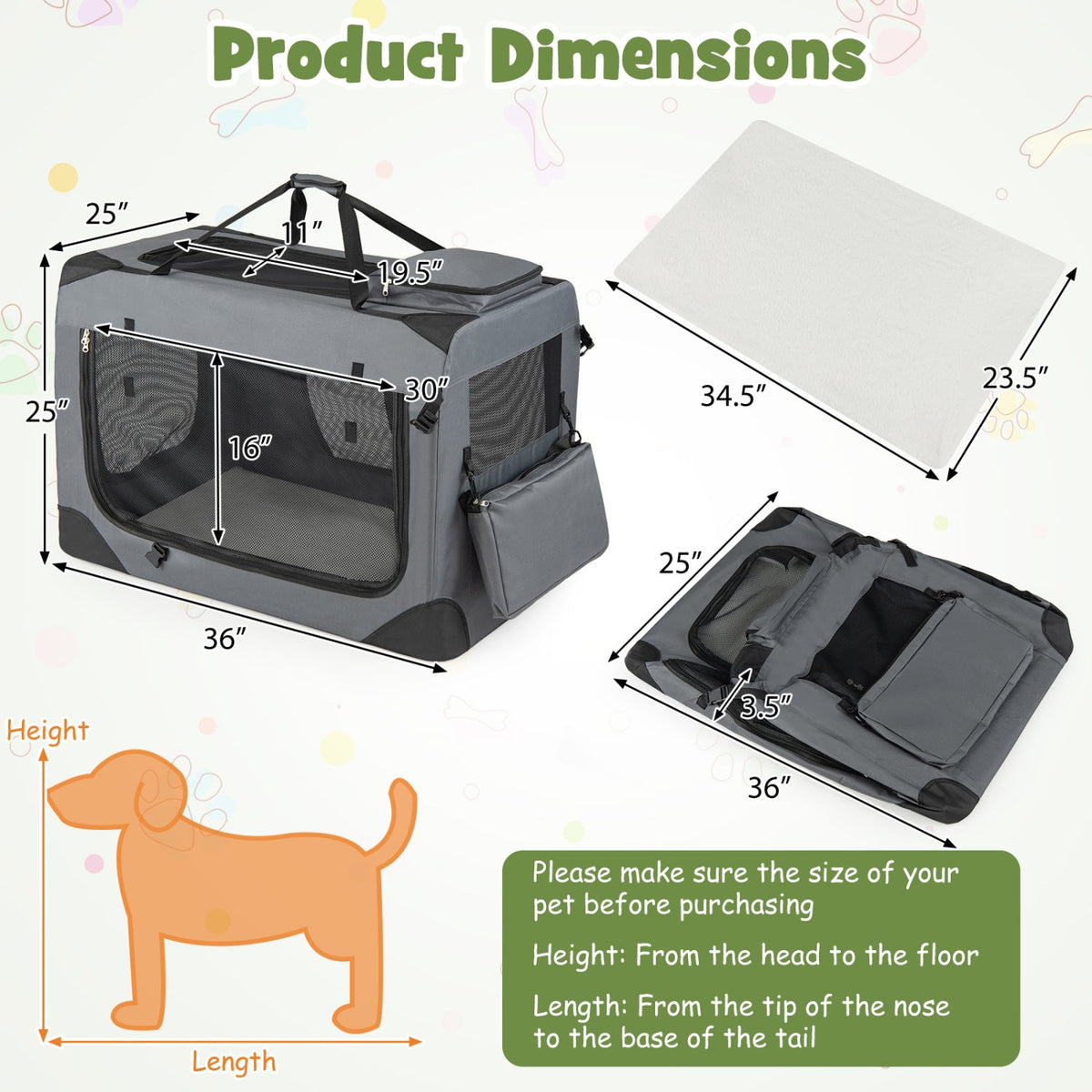 Soft Collapsible Dog Crate with Mesh Windows and 3 Doors – photo 29 of 32
