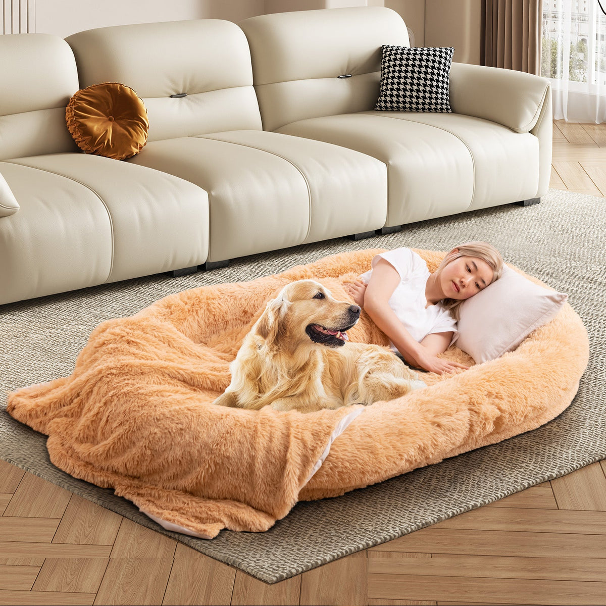 Washable Fluffy Human Dog Bed with Blanket and Pillow – photo 2 of 9