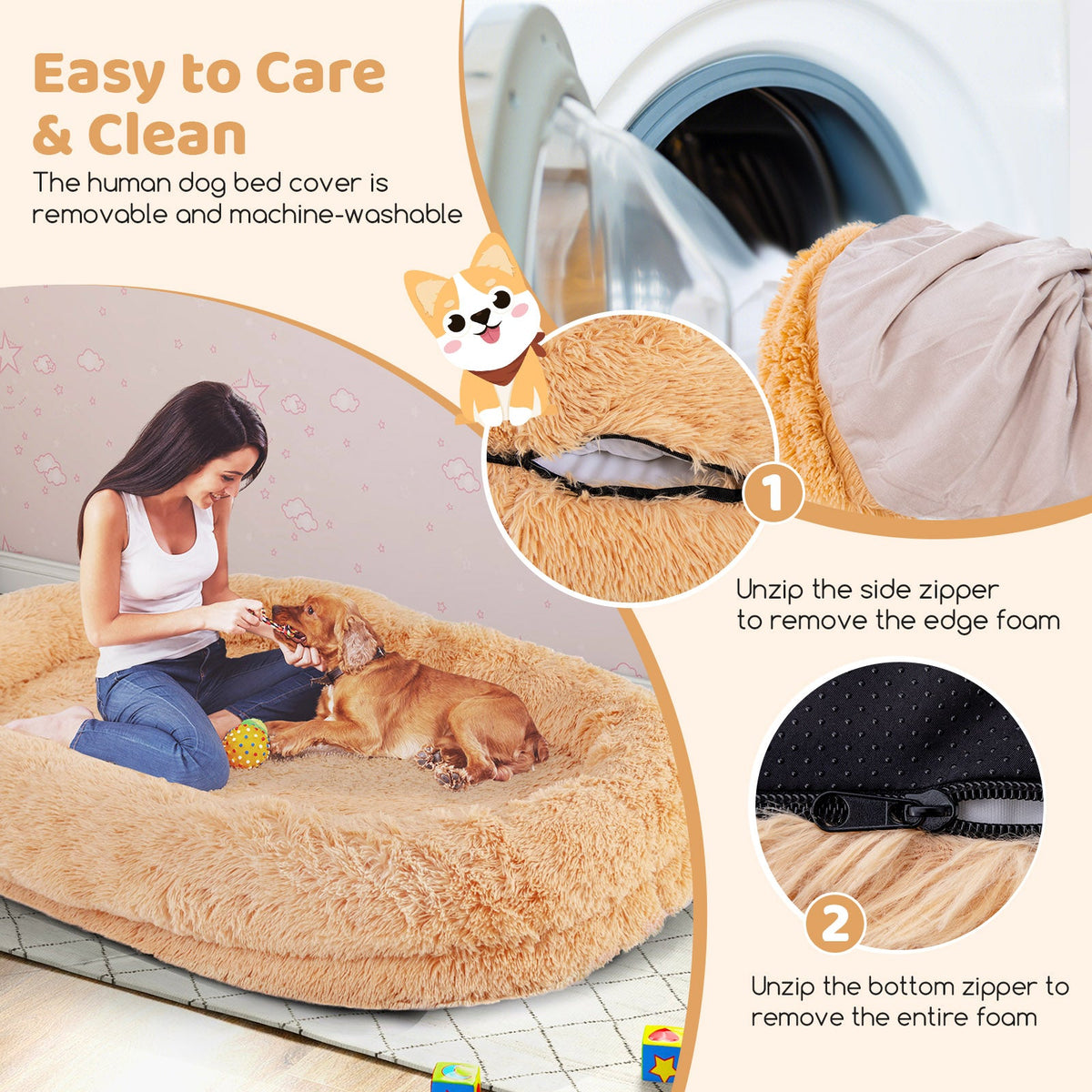 Washable Fluffy Human Dog Bed with Blanket and Pillow – photo 8 of 9