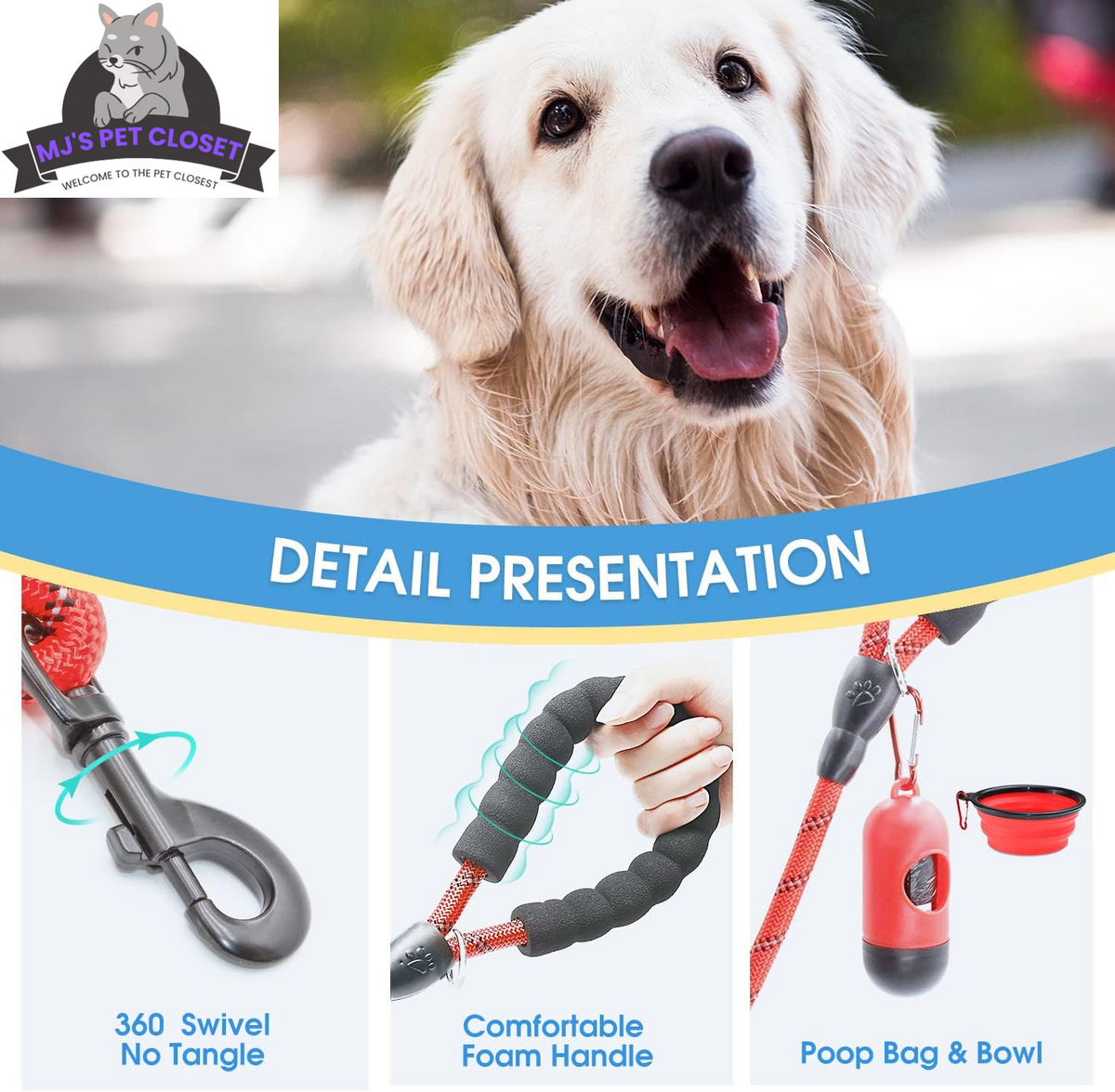 2-Pack Padded Reflective Dog Leashes – 5/6 FT – alternate view 3