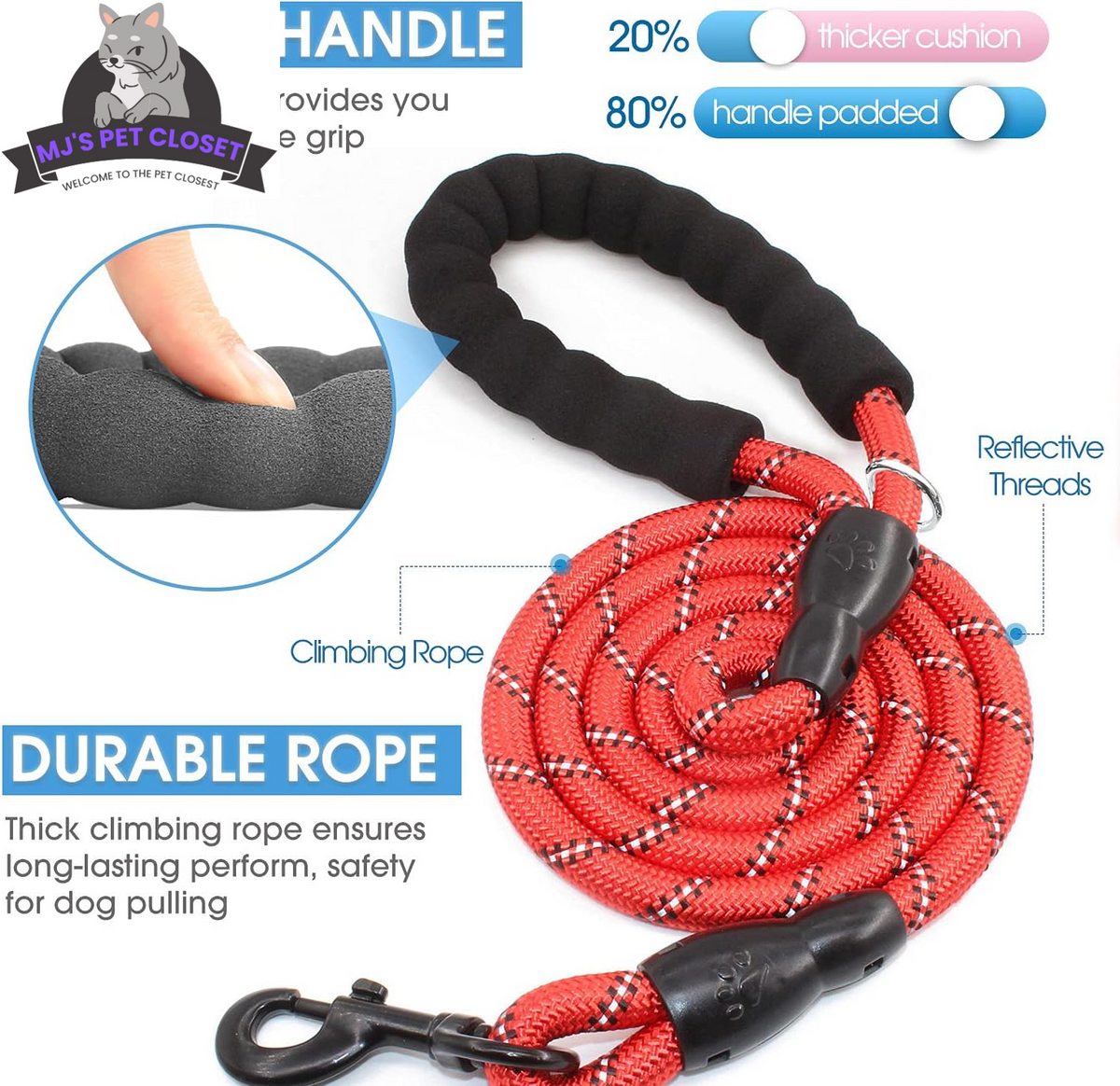 2-Pack Padded Reflective Dog Leashes – 5/6 FT – alternate view 2
